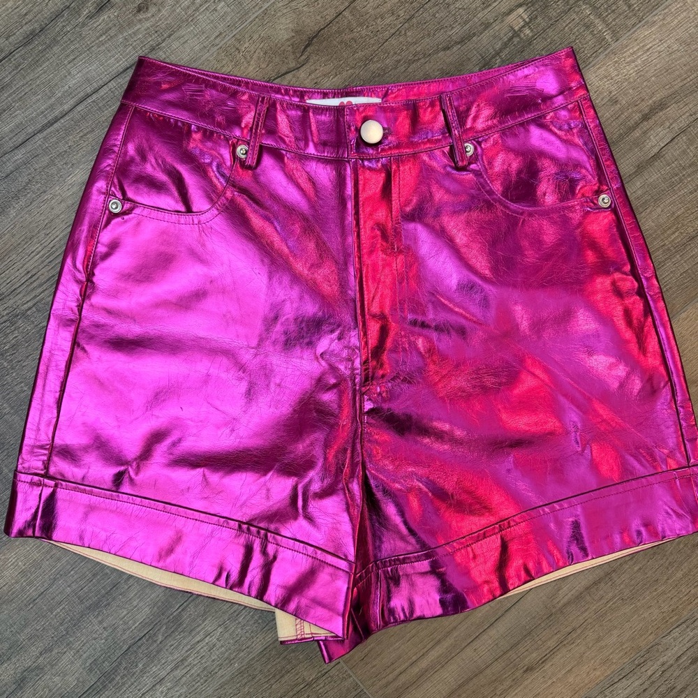 Buddy Love Court High-Waisted Metallic Shorts Womens 26 Shiny Fuchsia Barbiecore